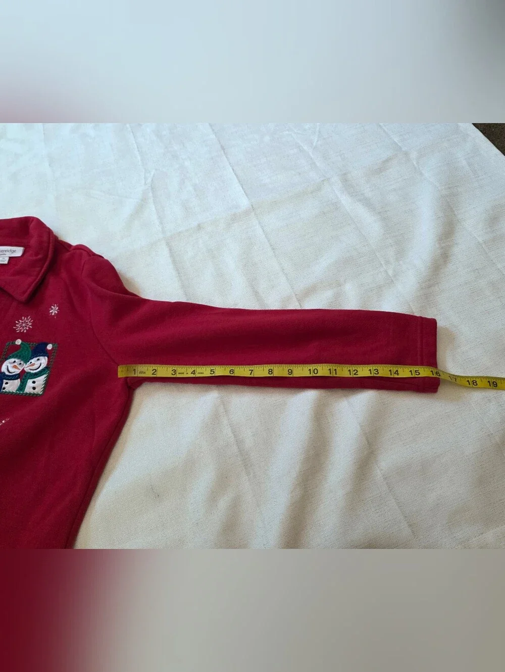 Vintage Breckenridge Christmas Snowmen Fleece Jacket Red Zip Size Petite Large
